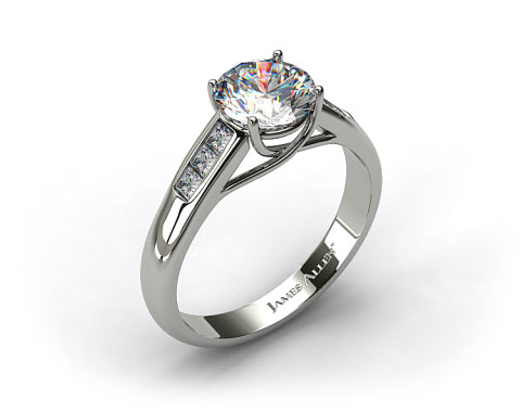 14k White Gold Cross Prong Princess Shaped Diamond Engagement Ring